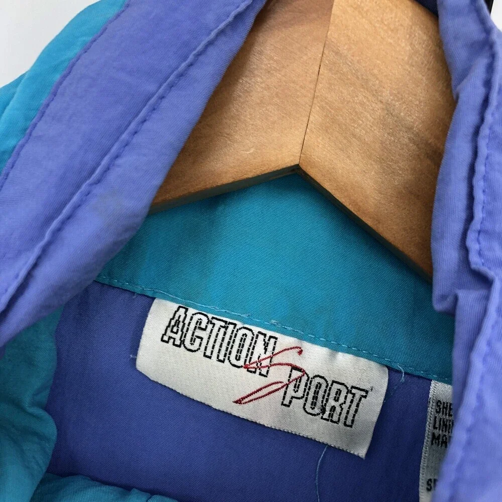 Vintage 80's Action Sport Teal & Purple Men's Anorak Windbreaker Jacket Size Med